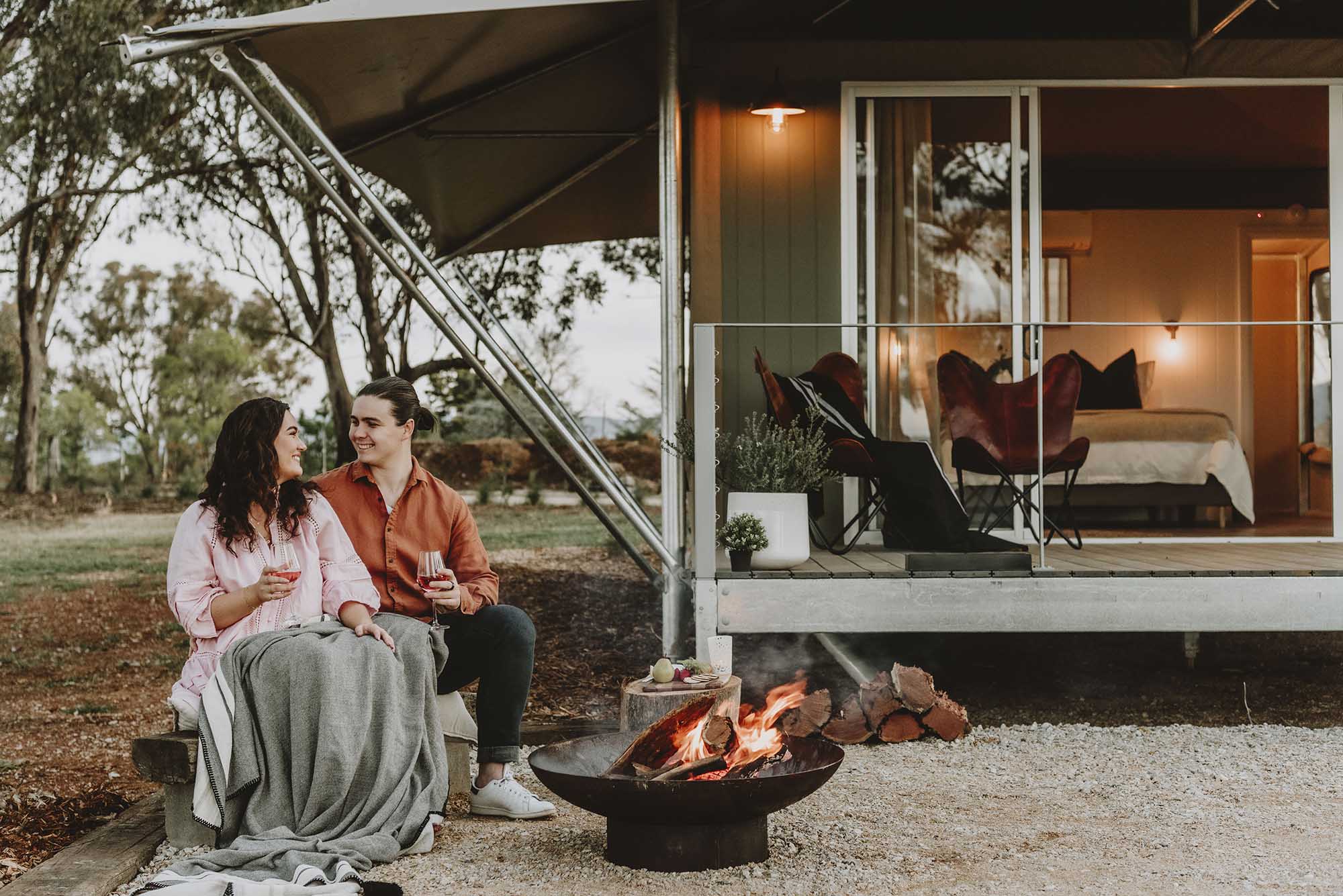 Luxury eco-glamping accommodation in Mudgee firepit stars